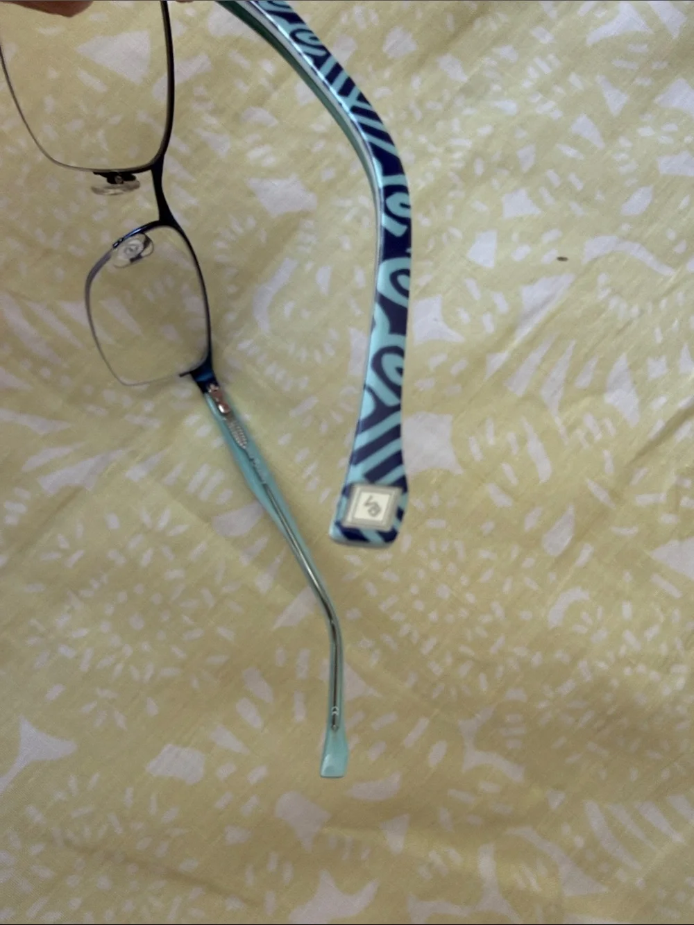 Gabriella Semi-Rimless Glasses in Navy & Mint (Cuban tiles design)